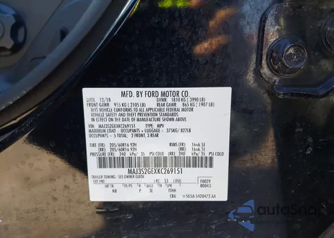2019 Ford Ecosport Se z USA, uszkodzony, nr VIN MAJ3S2GEXKC269151